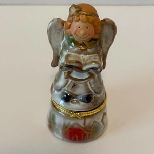 Greenbrier IntlPorcelain Christmas Singing Angel, Small Village Base Trinket Box